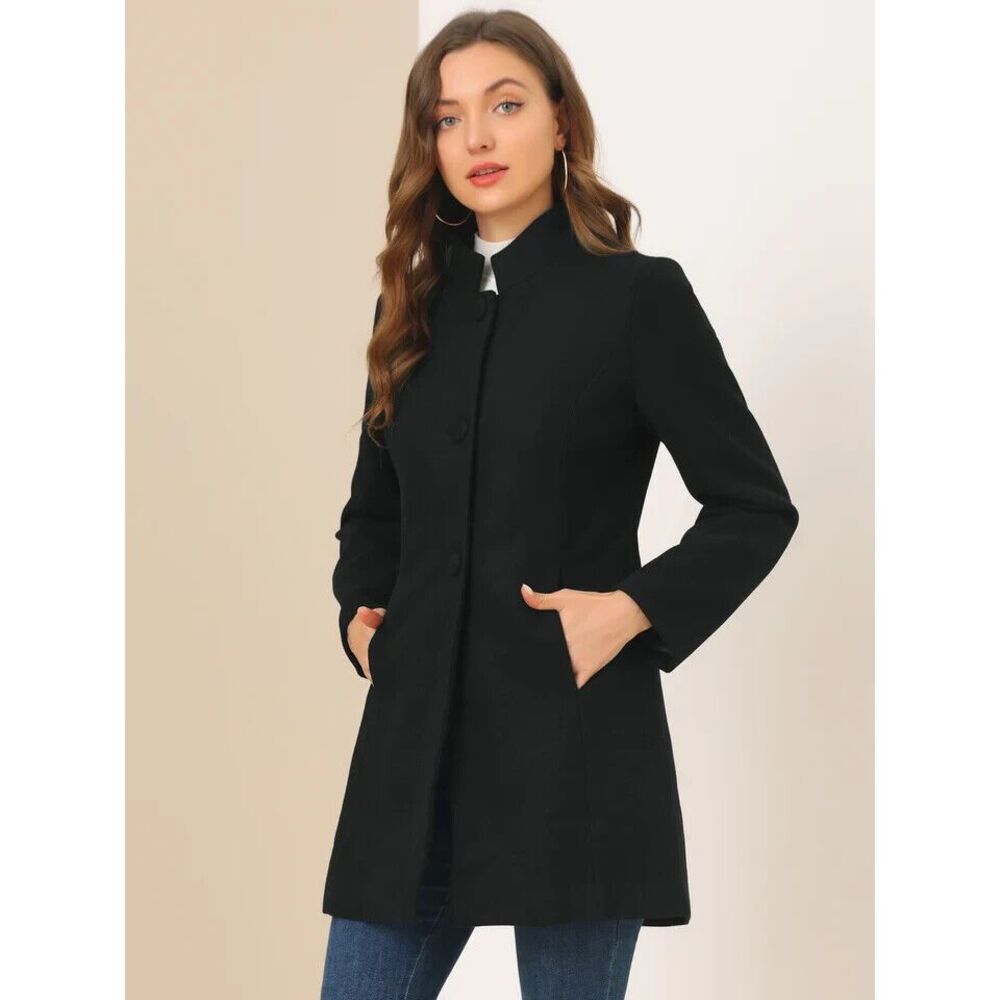 ALLEGRA‎ K BLACK OUTERWEAR WINTER Coat Black Size Large